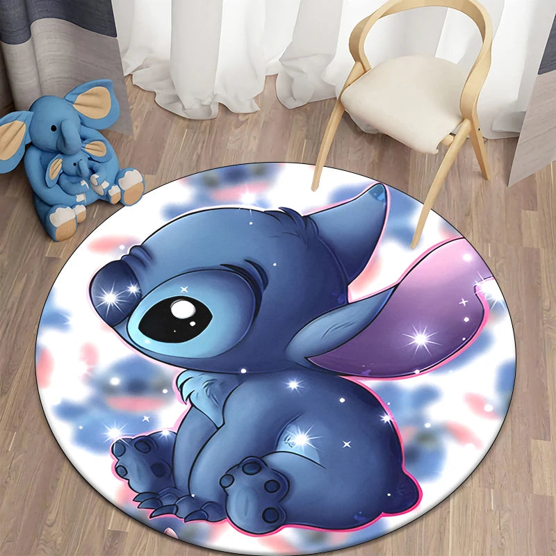 Stitch Cartoon HD Printed Round Carpet for Living Room Rugs Camping Picnic Mats Flannel Anti-Slip Rug Yoga Mat Gifts