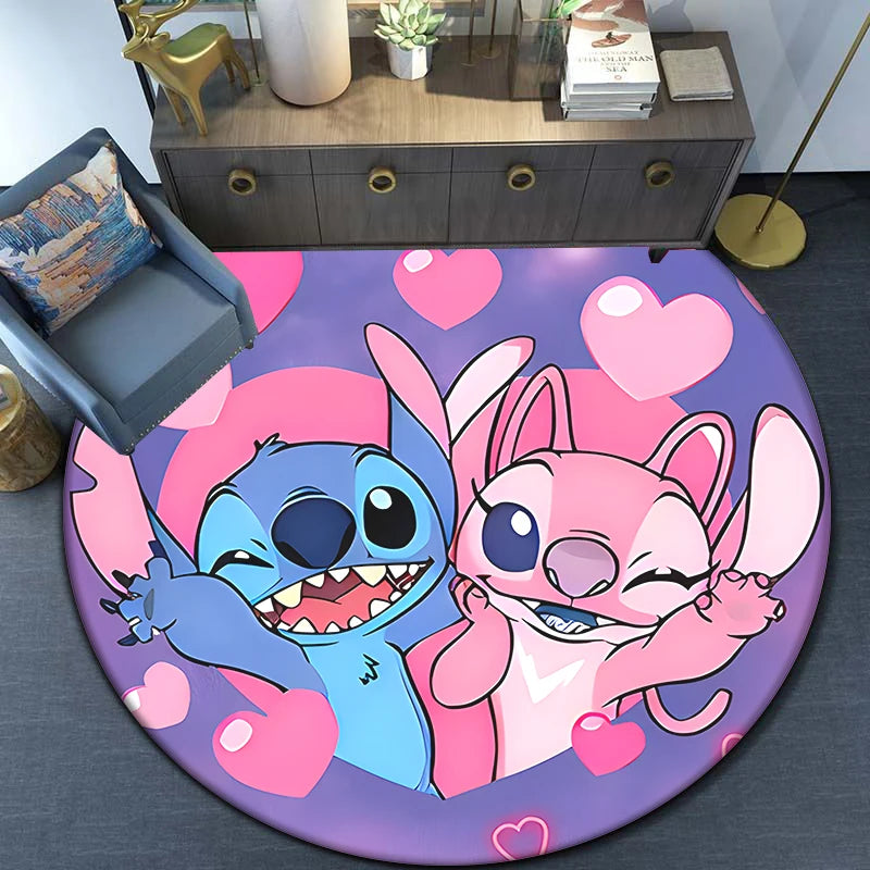 Stitch Cartoon HD Printed Round Carpet for Living Room Rugs Camping Picnic Mats Flannel Anti-Slip Rug Yoga Mat Gifts