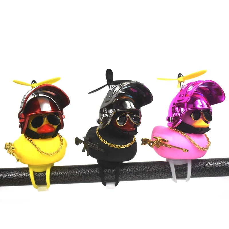 Car Bike Duck Helmet Accessories Adhesive Gold Chain Sunglasse Propeller Strap for Yellow Duck Car Dashboard Decoration Ornament