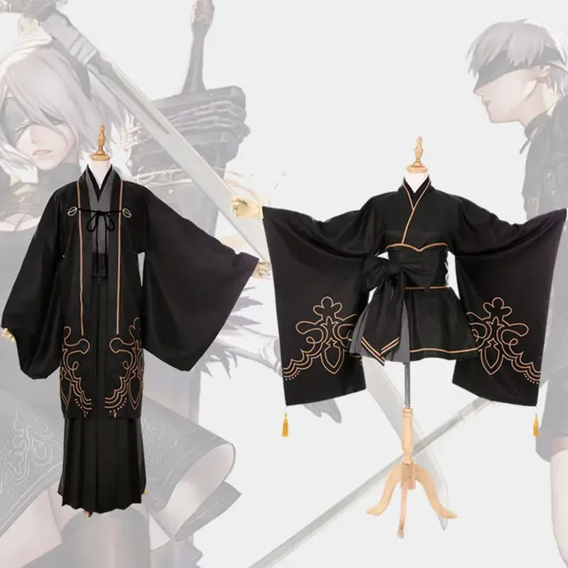 Nier Automata Yorha 2B 9S Cosplay Costume Women Men Anime Cosplay Clothes Kimono Holloween Party Cool Black Uniforms DOUJIN Suit