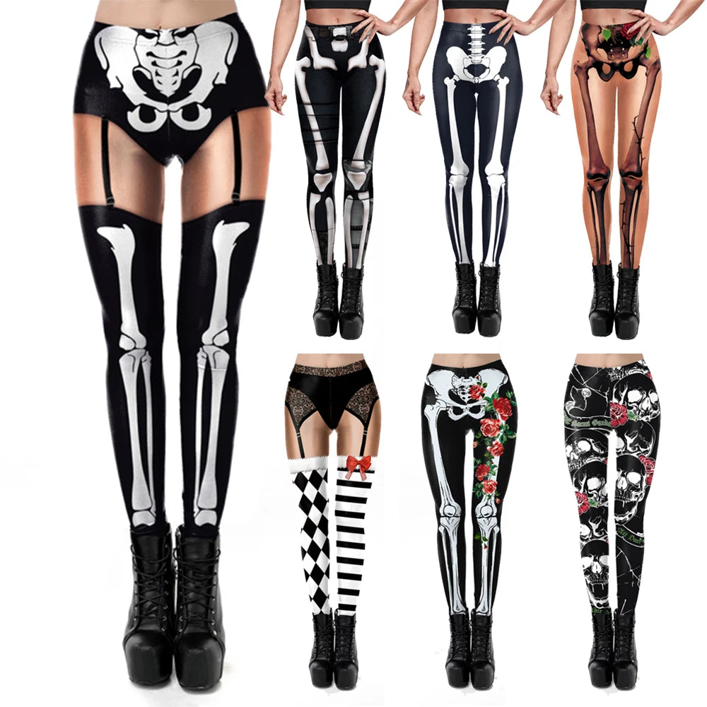 VIP FASHION Skeleton Women Leggings Cosplay Sexy Elastic Skinny Pants Holloween Costume 3D Printed Workout Fitness Leggings