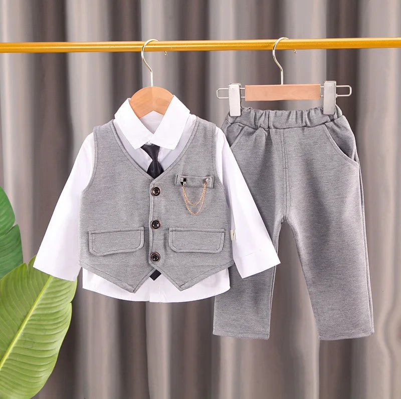 2024 new fashion children's wear baby chain vest gentleman suit boy's solid color vest Tie Shirt three piece formal evening dres