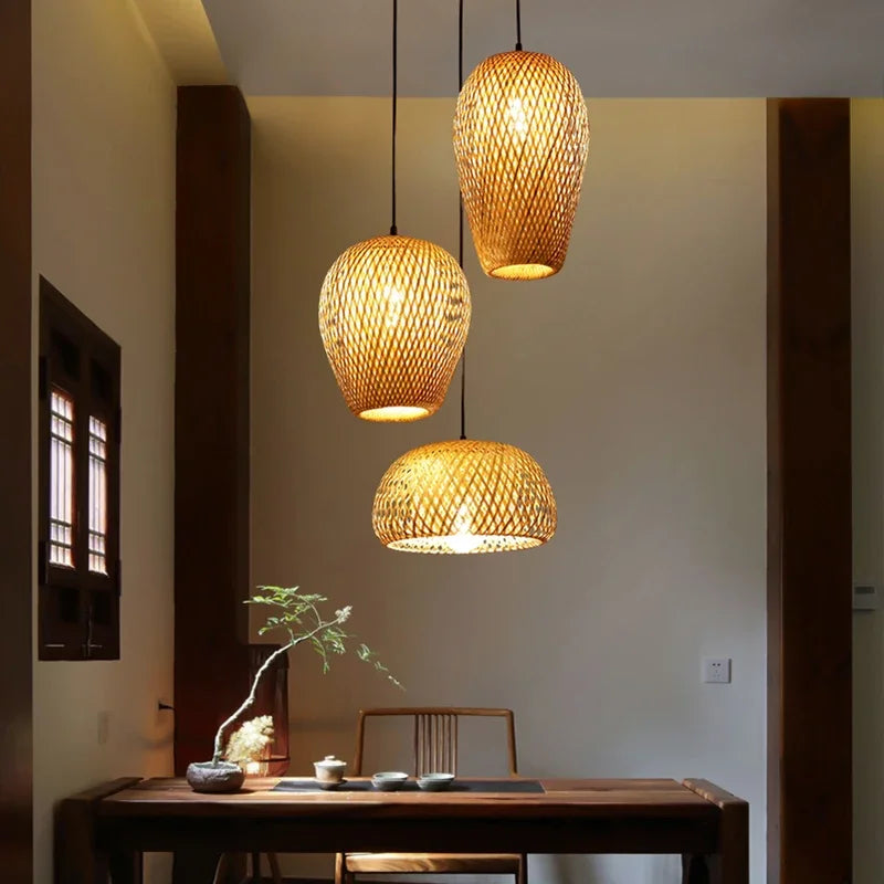 Classic 3Pcs Bambooo Wood Pendant Lamp Ceiling Light Chandeliers Living Bed Study Room Lighting Fixture E27 Home Decor Luminaire