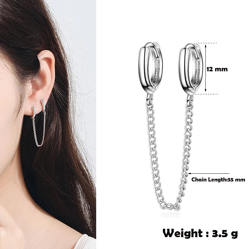 Women's New Fashion Double Ear Hole Piercing Hoop Earrings Smooth Simple Hoops Chain Connected Shiny Charming Earring Jewelry