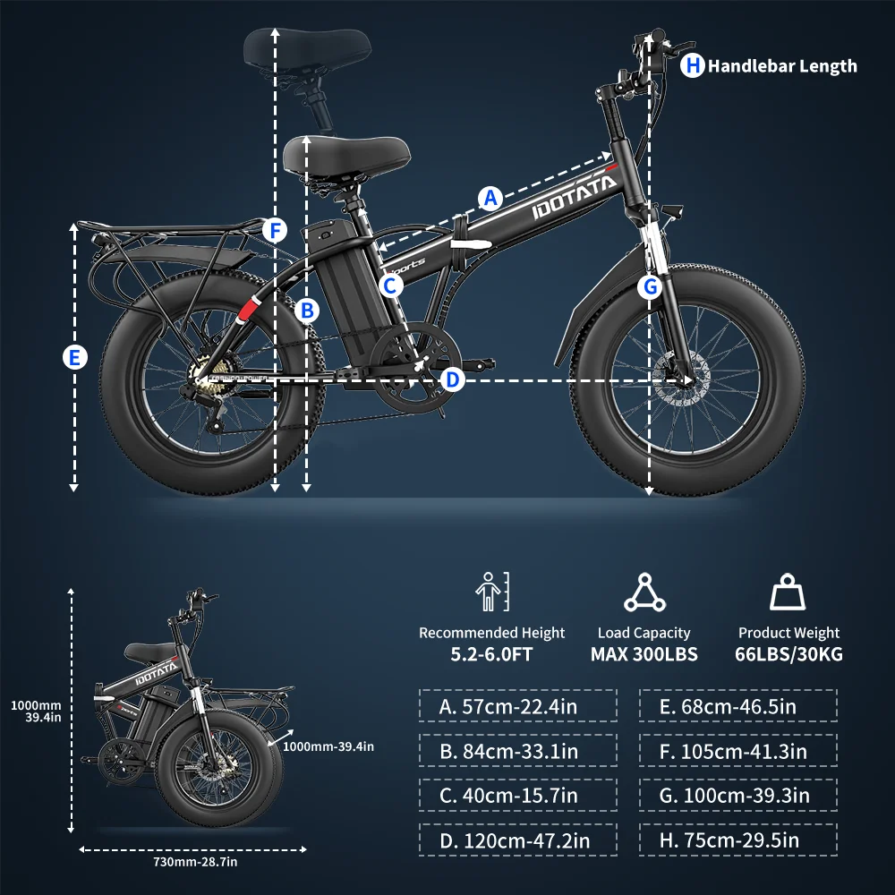 DEEPOWER 1000W Adults Electric Bike Bicycle 48V 12.8AH 20 Inch Off-Road Tire Folding Electric E Bikes Mountain Ebike For Adults