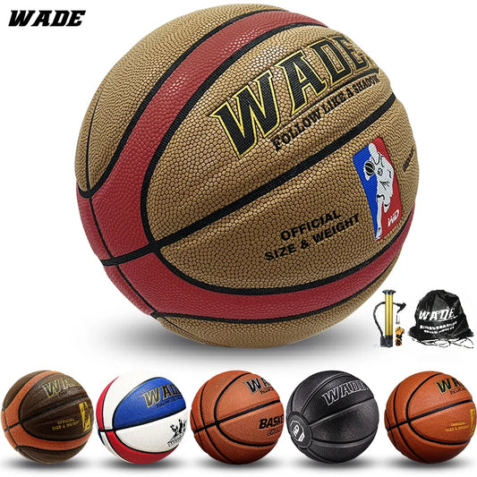 WADE Legal Original Indoor/Outdoor PU Leather Ball for School Basketball Ball Size 7 Adult Bola With Free Pump/Pin/Net/Bag