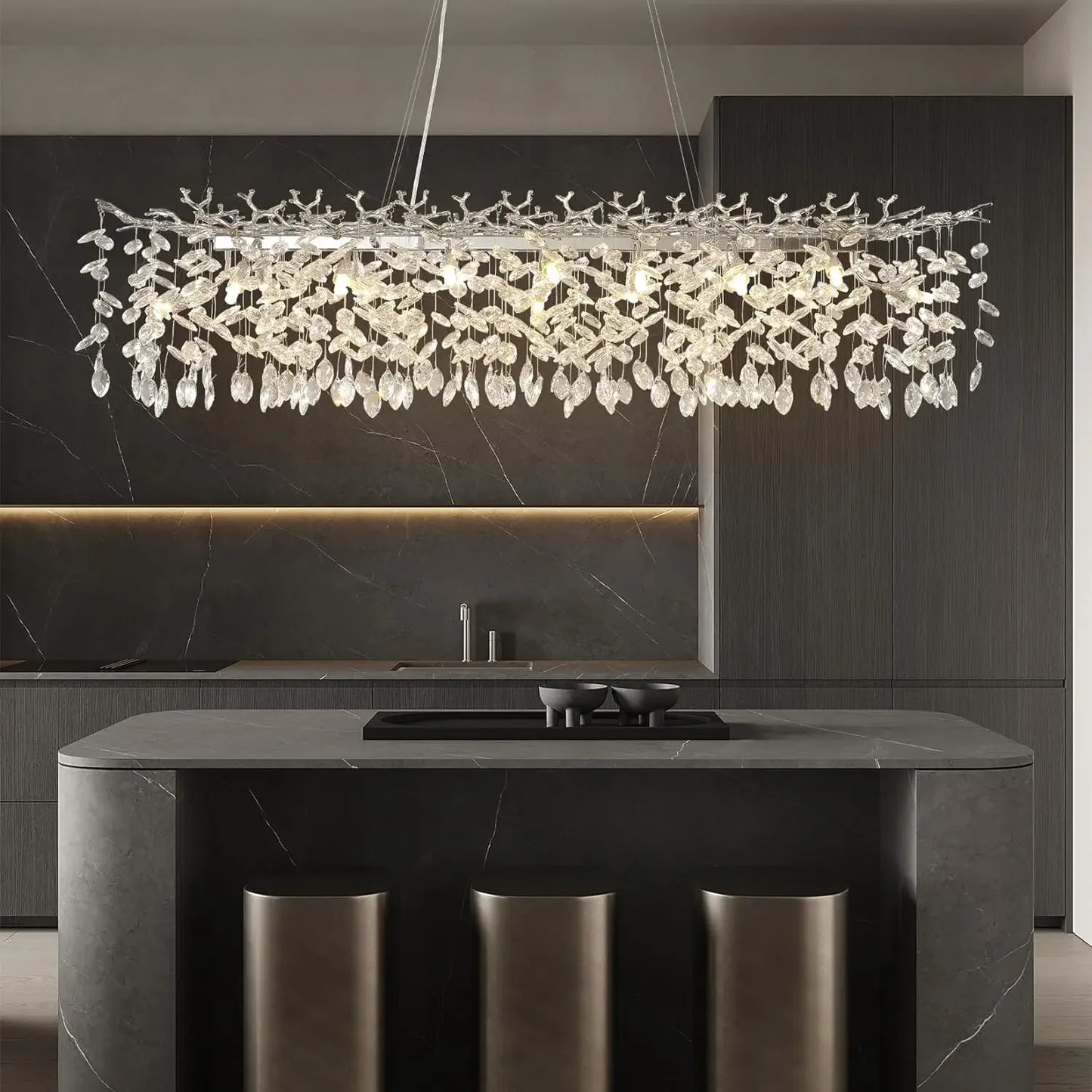 Round Chrome Crystal Lighting Hanging Chandelier For Entrance Dining Living Room Bedroom Kitchen Branch Crystal Chandeliers