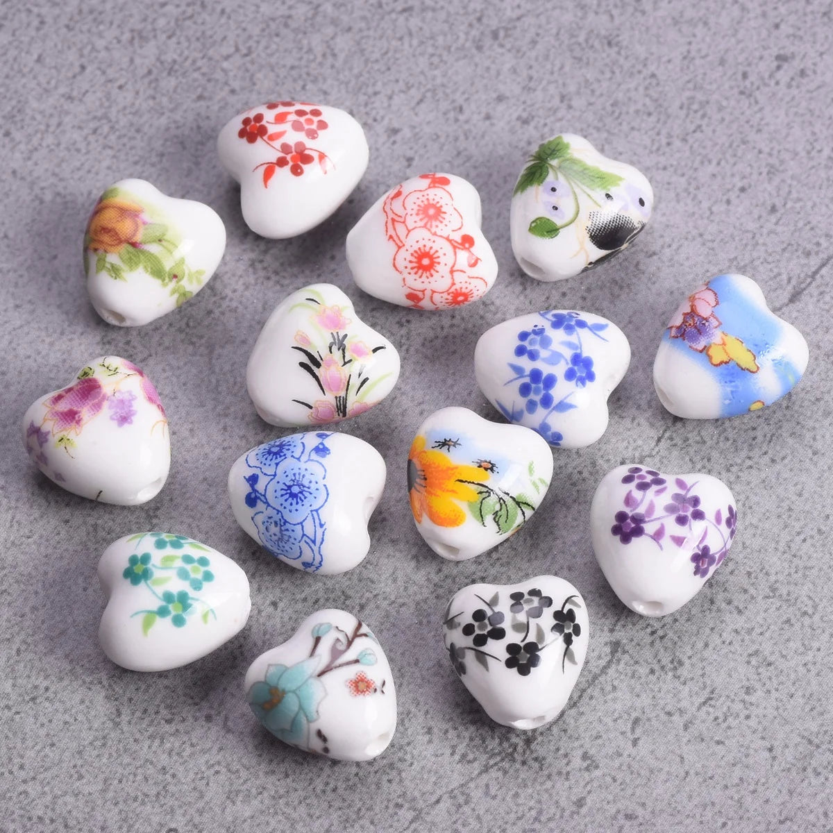 10pcs 13x12mm Heart Shape Flower Patterns Ceramic Porcelain Loose Crafts Beads lot for Jewelry Making DIY Findings