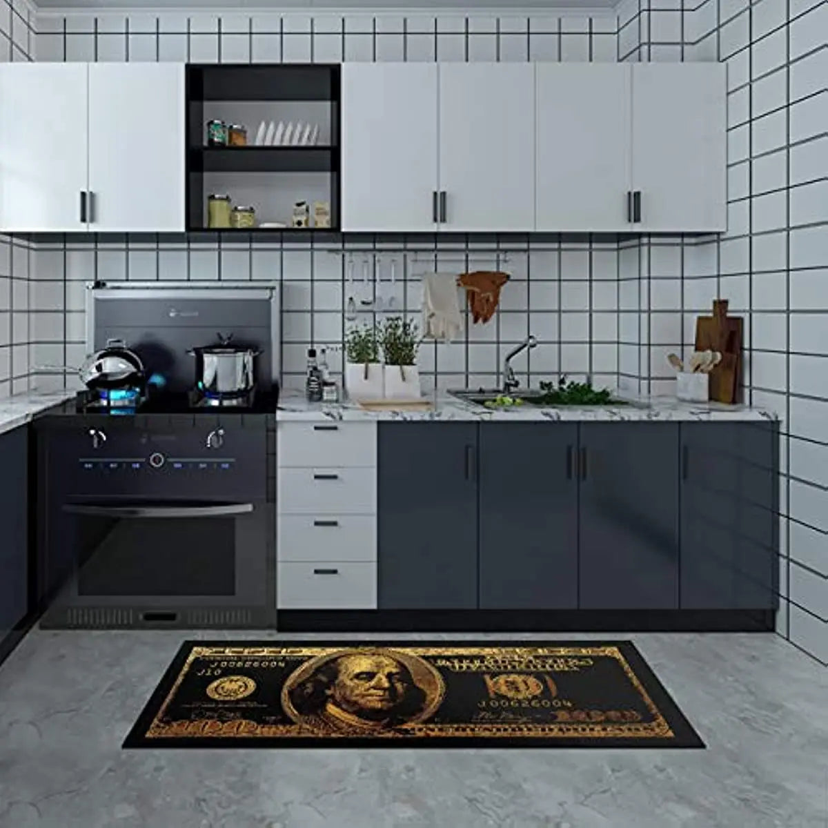 Black Gold 100 Dollar Bill Money Rugs Non-slip Laundry Room Carpet Living Room Dining Room Bathroom Floor Mat Kitchen Doormat