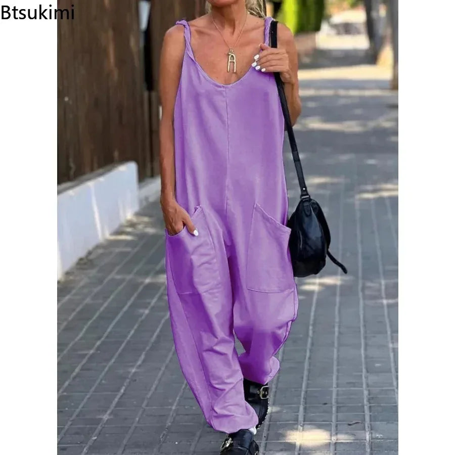 2024 Women's Plus Size Casual Wide Leg Jumpsuits Solid V Neck Low-cut Daily Wear Oversized Overalls Female Outfits Backless 5XL