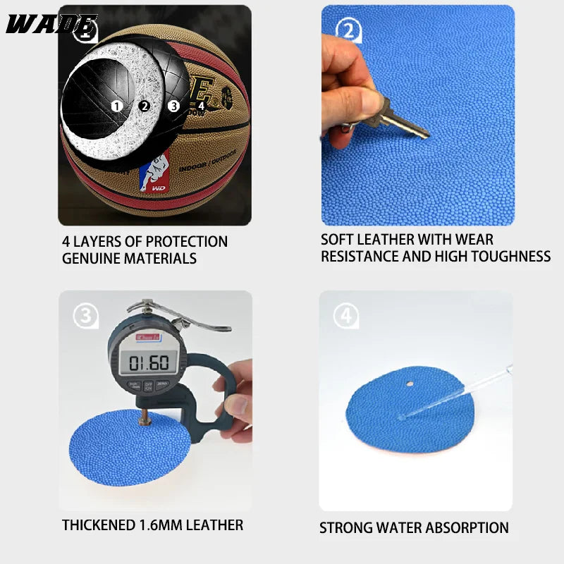 WADE Legal Original Indoor/Outdoor PU Leather Ball for School Basketball Ball Size 7 Adult Bola With Free Pump/Pin/Net/Bag