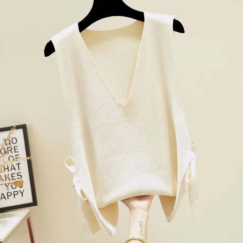 Spring and Autumn New Women's Knitwear Vest Korean Edition Sweater Tank Top Wearing Loose and Elegant Women's Top