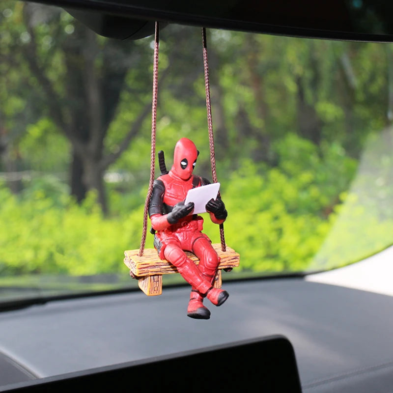 Disney Anime Movie Deadpool Action Figures Model Decor Auto Rearview Mirror Hanging Pendant Car Interior Ornaments Accessories