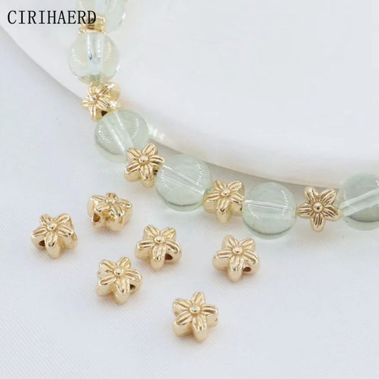 Wholesale 14K Gold Plated Brass Spacer Flat Flower Beads For Bracelet Jewelry Making DIY Accessories Bead Separators Findings