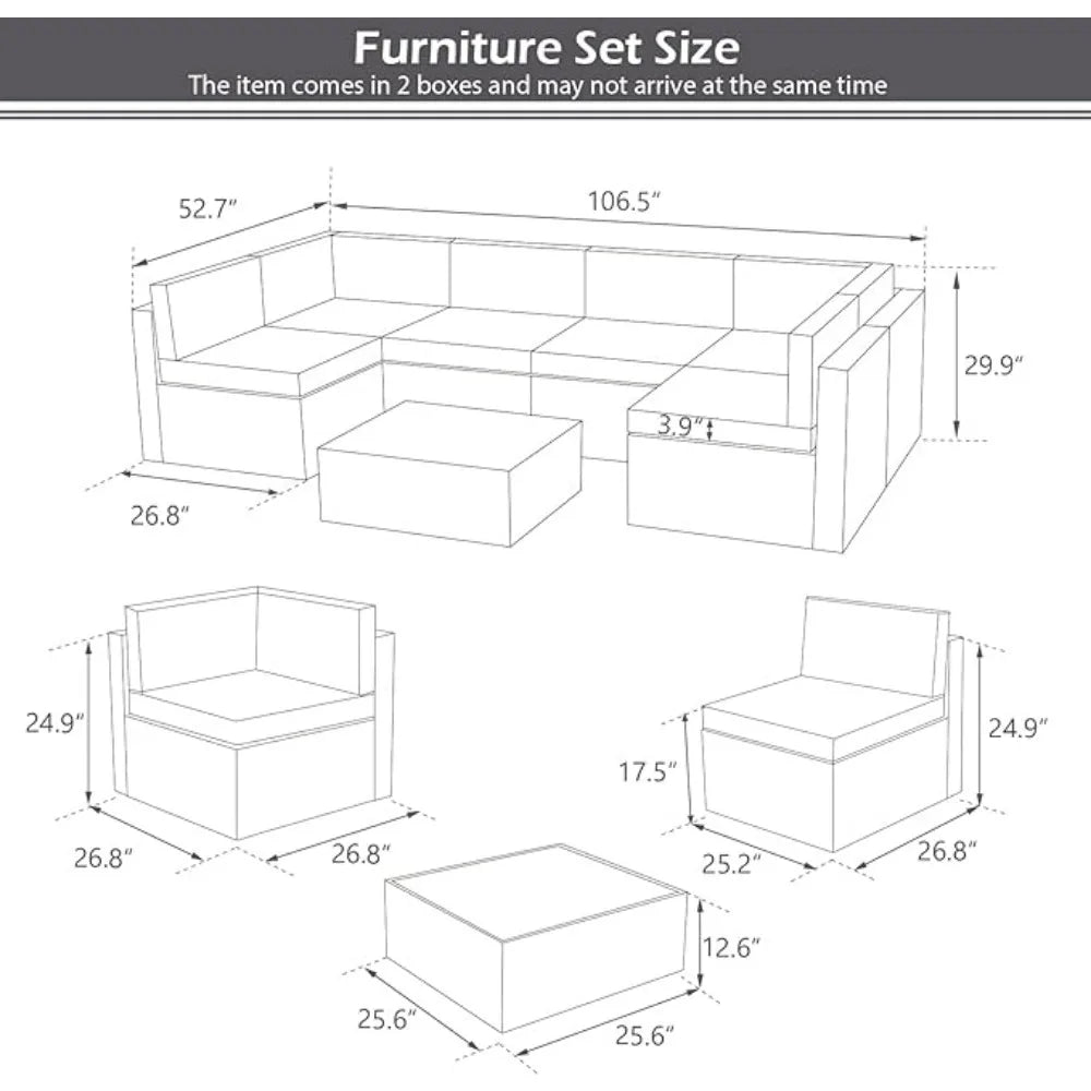 7 Pieces Patio Furniture Set, Modular Patio Set Wicker Outdoor Sectional Sofa Set PE Rattan Wicker Patio Conversation Set