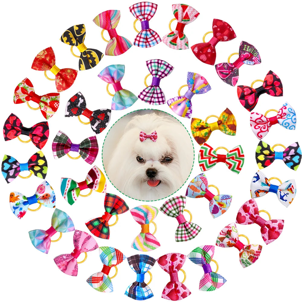 10/20/30pcs Small Dog Decorated Hair Bows Dog Bows Small Dogs Cat Grooming Accessories Dog Hair Rubber Bands Pet Supplies