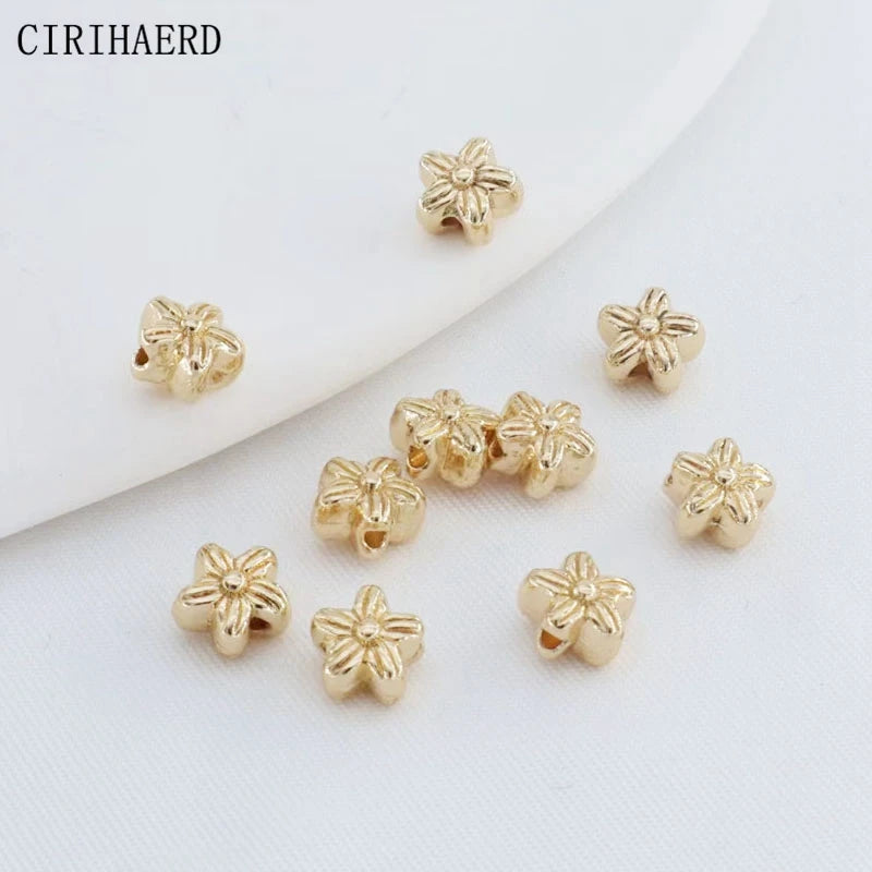 Wholesale 14K Gold Plated Brass Spacer Flat Flower Beads For Bracelet Jewelry Making DIY Accessories Bead Separators Findings