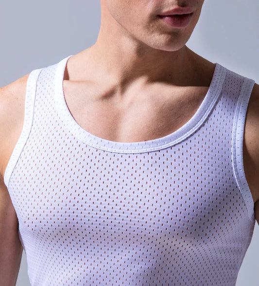 Summer Quick-Drying Thin Breathable Ice Silk Vest Men Tops Sport T Shirts Sleeveless Mesh Hole Tank Tops Gym Clothing Outer Wear