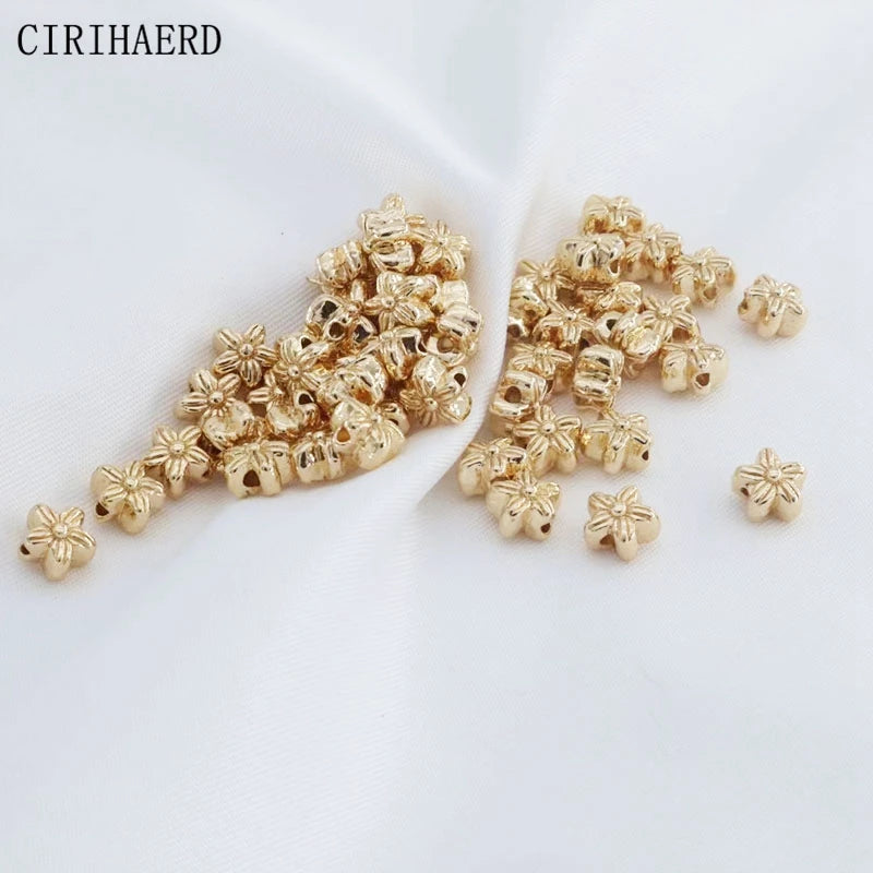 Wholesale 14K Gold Plated Brass Spacer Flat Flower Beads For Bracelet Jewelry Making DIY Accessories Bead Separators Findings