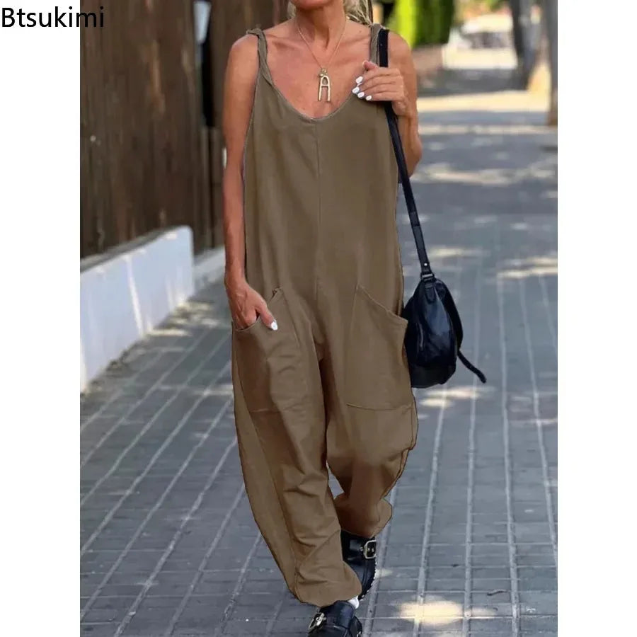 2024 Women's Plus Size Casual Wide Leg Jumpsuits Solid V Neck Low-cut Daily Wear Oversized Overalls Female Outfits Backless 5XL