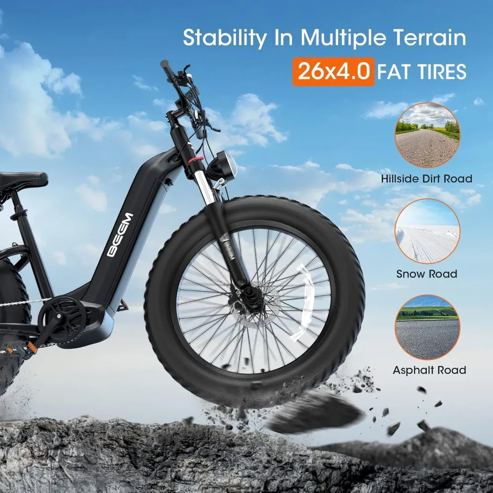 Electric Bike for Adults,1000W Brushless Motor Electric Bicycle with 26" x 4.0 Fat Tire, 28MPH E-Bikes with 48V/20Ah Battery