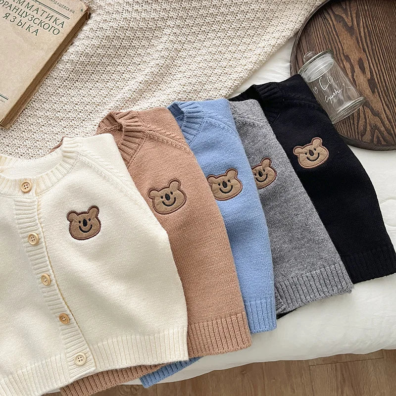 Cute Bear Autumn Baby Knitted Coats KoreanChildren's Knitted Cardigan Jacket Long Sleeved Baby Top Baby Sweater Outdoor Wear