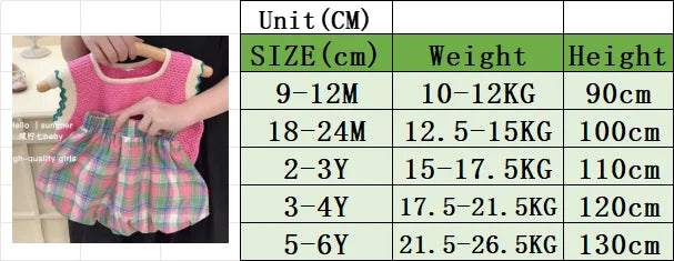 Girl's suit Korean summer simple pink knitted vest + plaid bud shorts two-piece set for outer wear in sports and leisure style