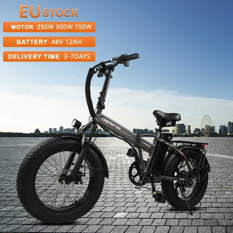 Folding Electric Bike 48V 12AH 250W 1000W Motor 20*4-inch Fat Tire Ebike City Mountain Variable Speed Aldult Electric Bicycle