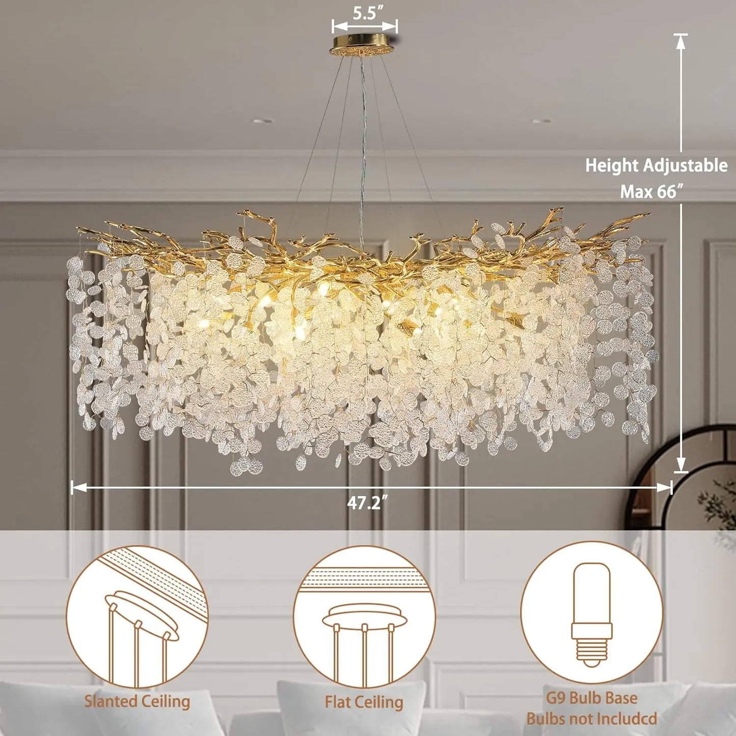 Round Crystal Chandelier Lighting for Dining Room Pendant Lights Luxury Hotel Kitchen Tree Branch Lighting for Living Room