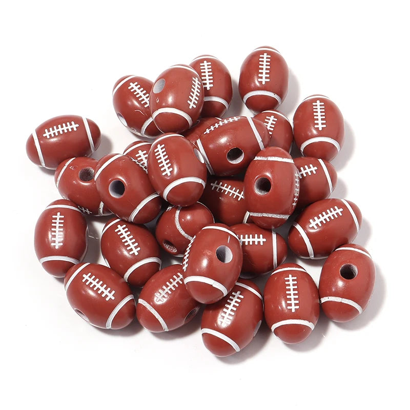 Wholesale  Acrylic Football Beads Basketball Soccer Ball Charms Round Loose Beads With Hole Bracelets Jewelry Making Supplies