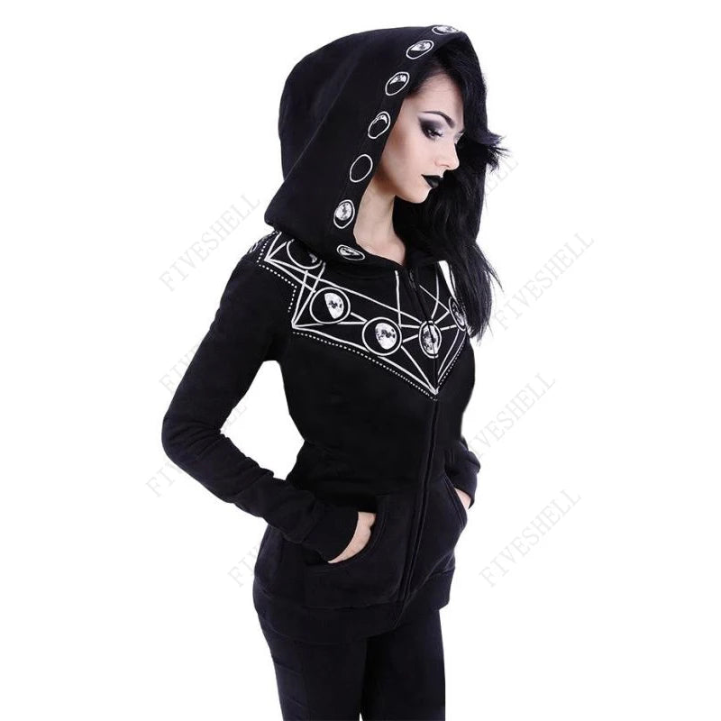 2023 Holloween Gothic Women  Hoodie Casual Long Sleeve Hooded zip-up Sweatshirts Hooded Female Jumper Women Tracksuits coat