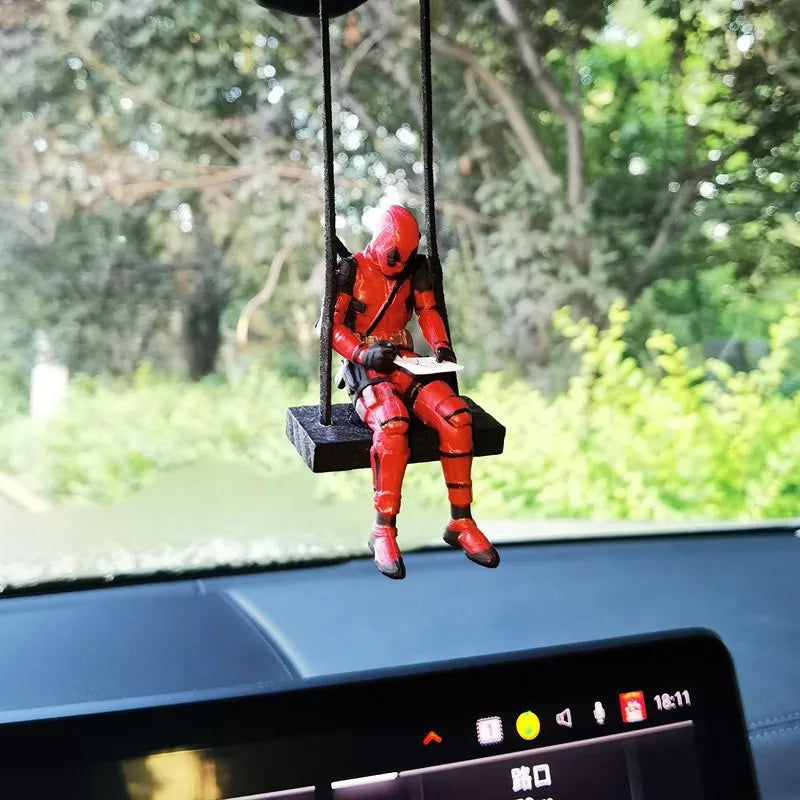 Disney Anime Movie Deadpool Action Figures Model Decor Auto Rearview Mirror Hanging Pendant Car Interior Ornaments Accessories