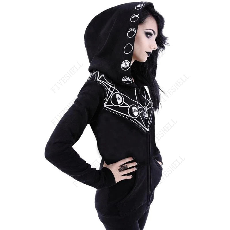 2023 Holloween Gothic Women  Hoodie Casual Long Sleeve Hooded zip-up Sweatshirts Hooded Female Jumper Women Tracksuits coat