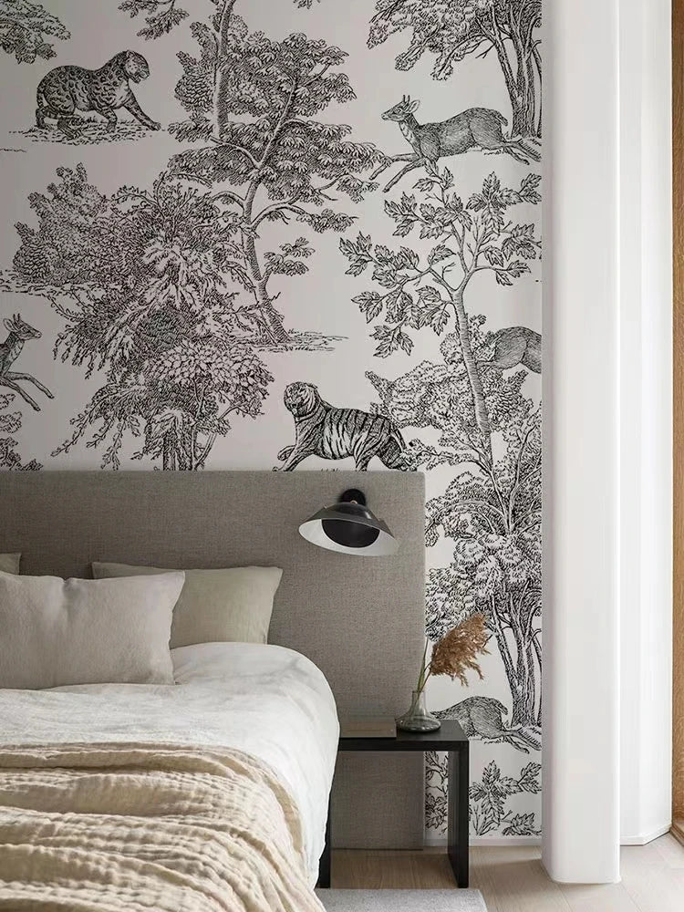 custom bedroom wallpaper Black white forest animal tiger Jungle animal environmental wall paper children's room mural background