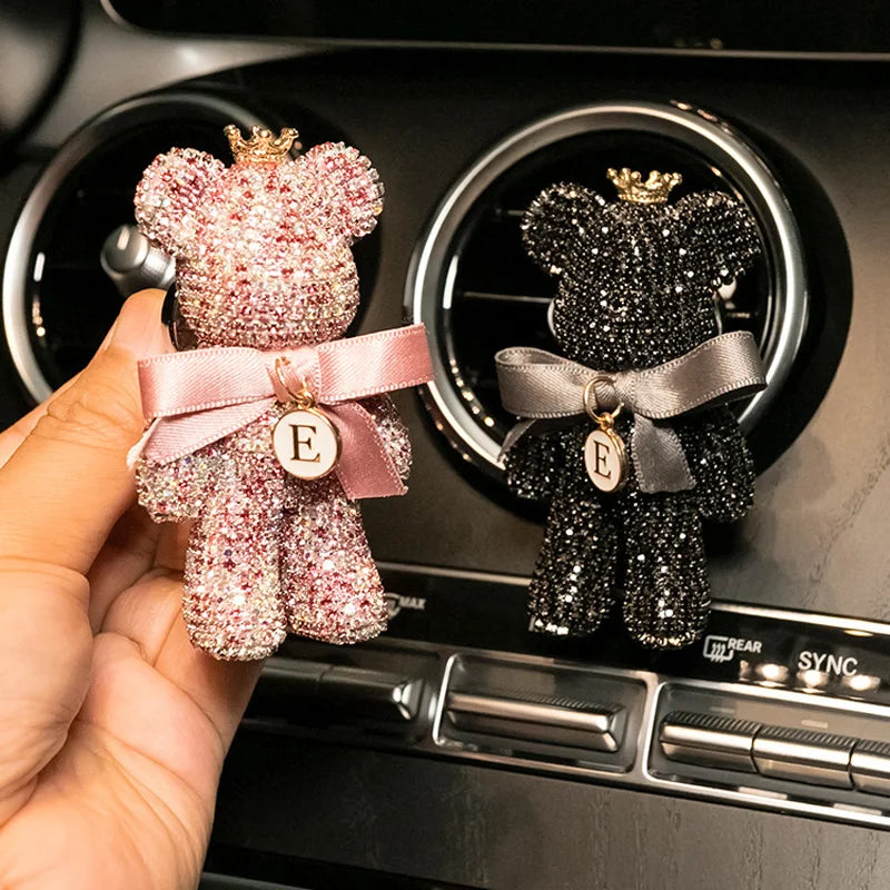 Wholesale Cute Diamond Crystal Car Air Freshener Vent Clip Decor Cartoon Bear Car Perfume Fragrance Auto Diffuser Scent