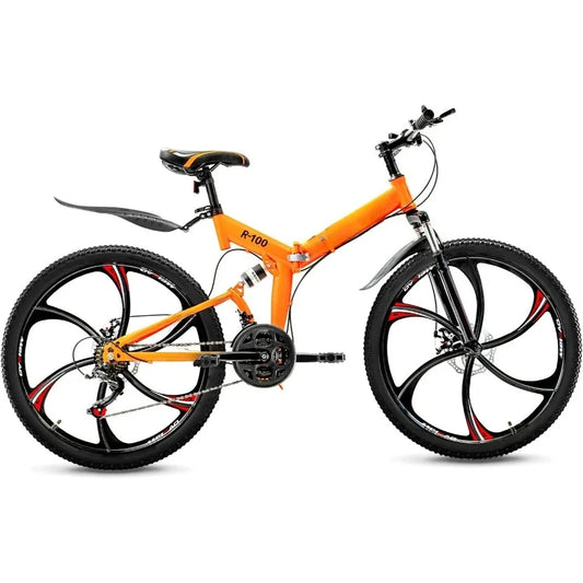 Mountain Bike, Full Suspension High-Carbon Steel MTB Foldable Bicycle, Dual Disc Brake Non-Slip Folding Bikes