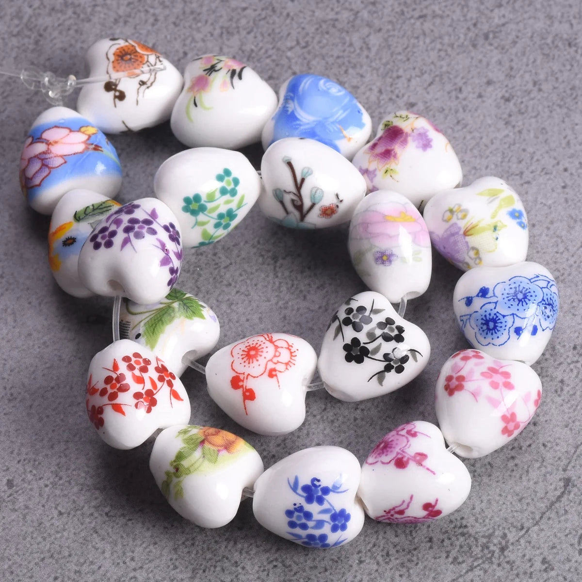 10pcs 13x12mm Heart Shape Flower Patterns Ceramic Porcelain Loose Crafts Beads lot for Jewelry Making DIY Findings