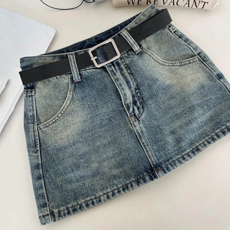 Gidyq Retro Women Denim Skirts American Casual Mini Skirt Street wear High Waist Female A Line Jeans Skirts Spring New