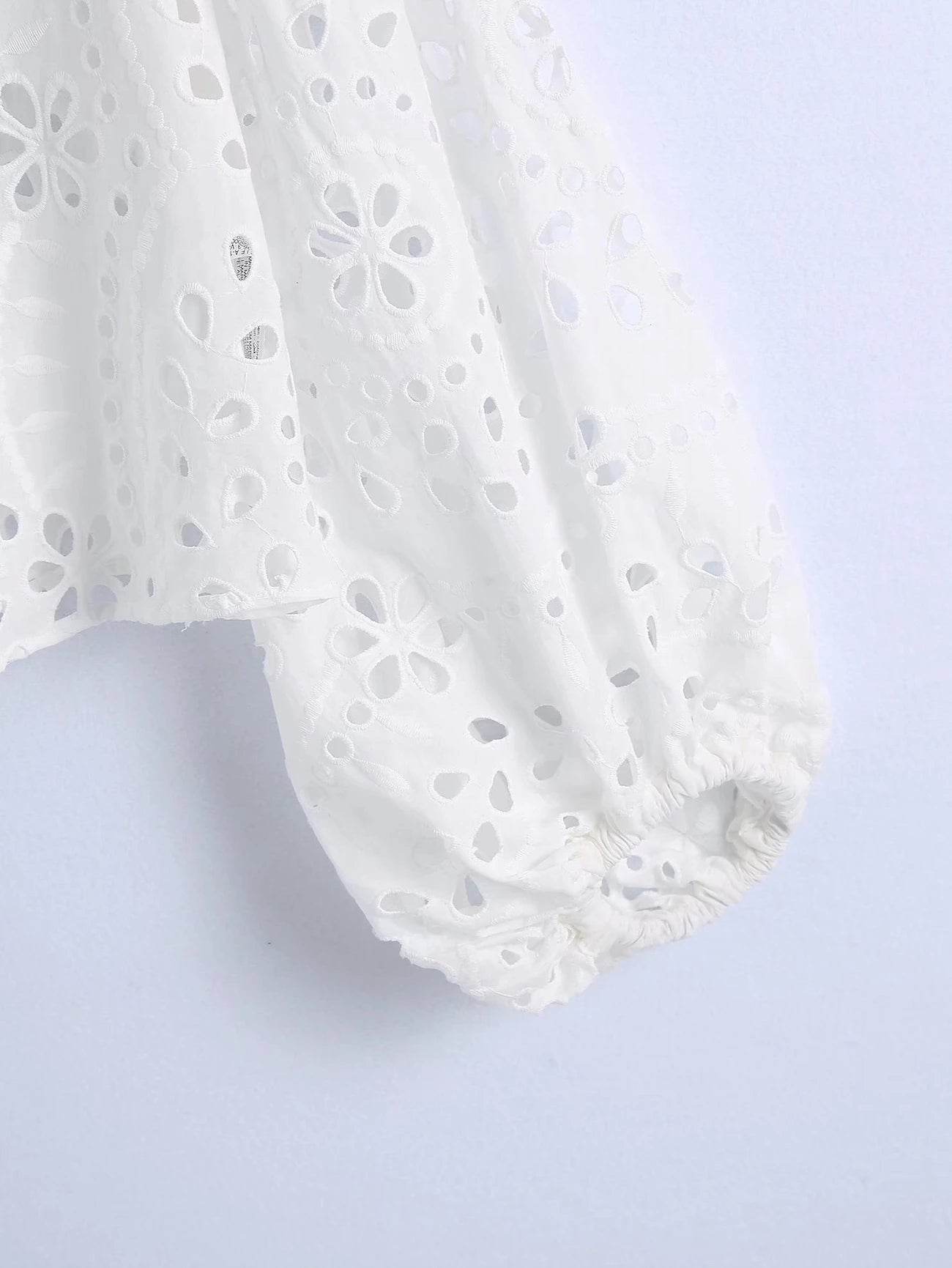 Cropped Shirt  White Lace Blouse Eyelet Cut Embroidery Top Wear  Hollow Out Women's Summer Clothing