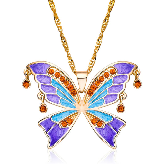 Zircon Butterfly Necklace Big Size Light Luxury Pandant Colorful Insect Dating Wedding Party Jewelry For Women Girls Gift