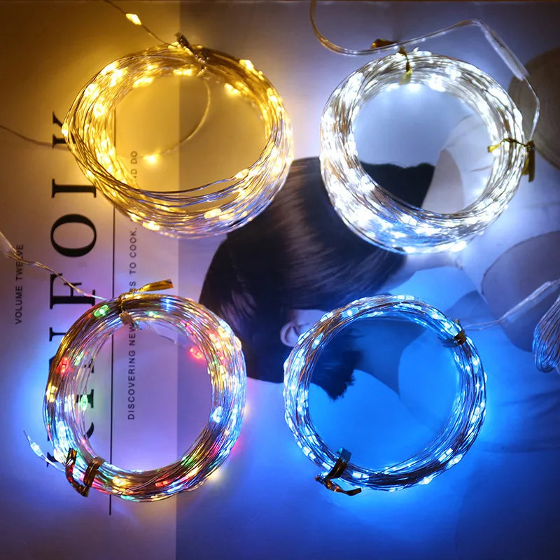 LED Christmas Garland 20M Copper Wire Twinkle Fairy String Lights USB Battery Operated Waterproof For Home Party Wedding Decor