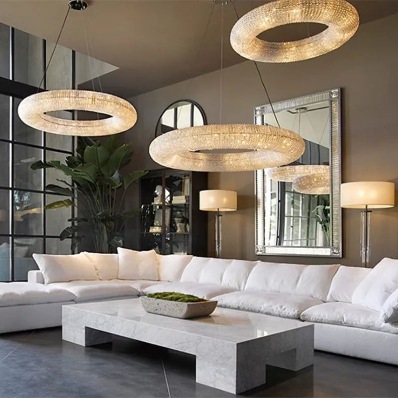 Modern Luxury Circle Crystal Loft Chandelier Living Room Lustre Pendant Lamp Suspend Lamp Home Interior Decor Lighting Fixtures