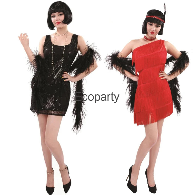 1920s Vintage Flapper Dress For Women Vintage 70s Hippie Disco Party Holloween Costume Lady Sexy Sequin Fringe Mini Dress No Boa