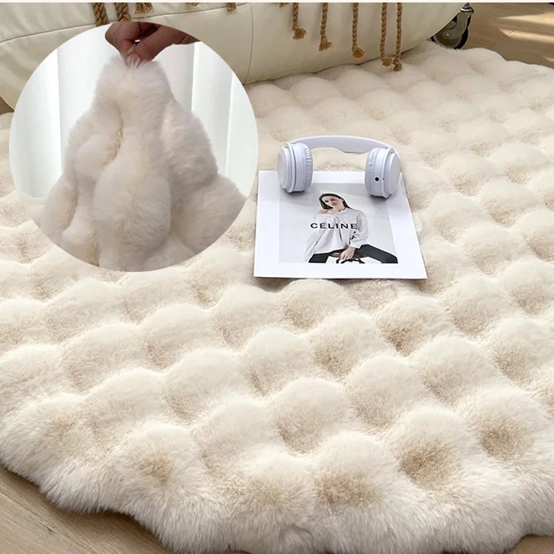 Plush Round Carpets for Living Room, Faux Rabbit Fur Mat, Soft Bubble Velvet Area Rugs Bedroom Bedside, Shaggy Rug Room Decor