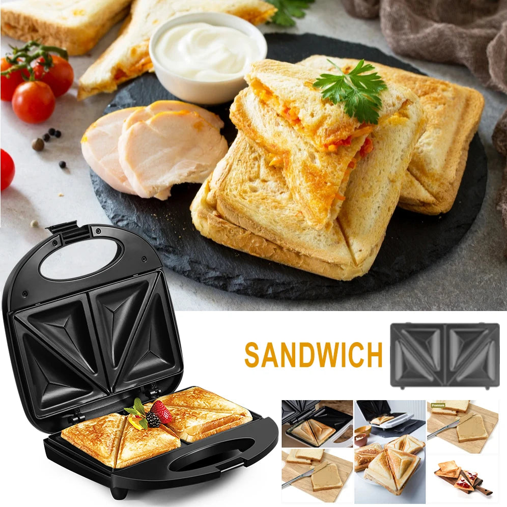 Electric Triangle Sandwich Maker Panini 750W Cooking Kitchen Appliances Breakfast Waffles Machine Non-stick Iron Pan Sonifer